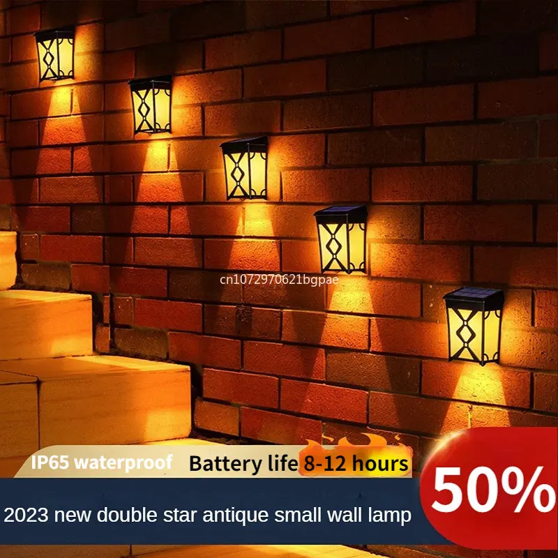 

New Outdoor LED Solar Wall Lamp Gold Light RGB Home IP65 Waterproof Garden Corridor Landscape Decorative Wall Lamp