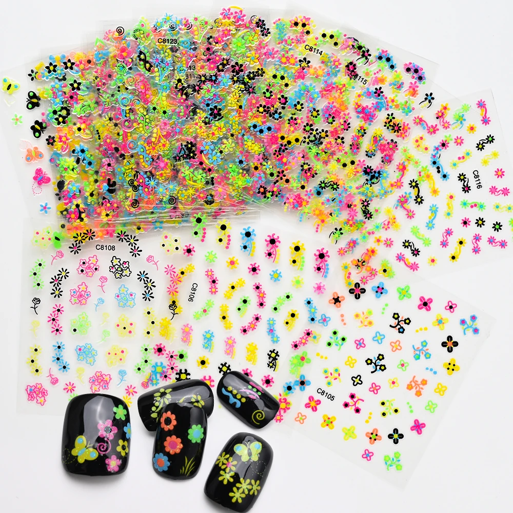 Nail stickers Nail decals Nail art decoration 24pcs Luminous Colorful Butterfly Stickers Glow in the Dark Nails Acrylic Design DIY Slider Adhesive Nail Decal Girls