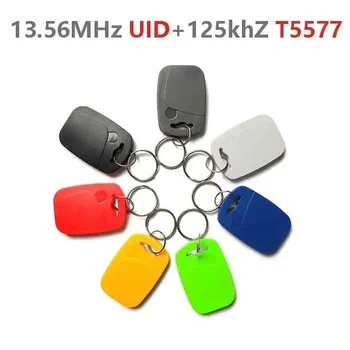 UID + T5577 RFID 태그 스마트 NFC 듀얼 칩 IC + ID 복합 키체인, 125KHZ EM4305 13.56MHZ 반복 액세스 카드, 5 PCs, 10 PCs, 50/100 PCs