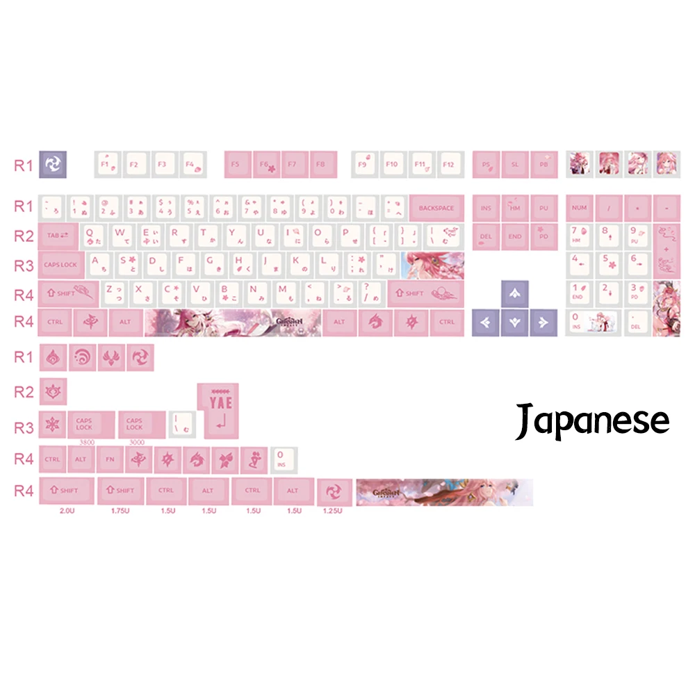 Genshin Impact Keycaps Beleza Keycaps Teclado Miko Perfil Cereja Decoração Acessórios Anime Jogo 135 Chaves - Imagem 4