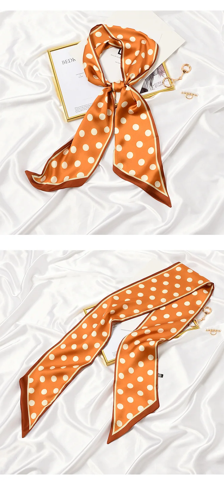Foulard En Soie Étroit Femme Filles Écharpe Maigre Longue Imprimé Fleur