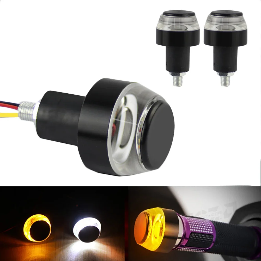 Motorcycle Turn Signal Lights Motorcycle LED Lights 2pcs 12V Motorcycle LED Handlebar End Turn Signal Light White Yellow Flasher Handle Grip Bar Blinker Side Marker Lamp Lighting