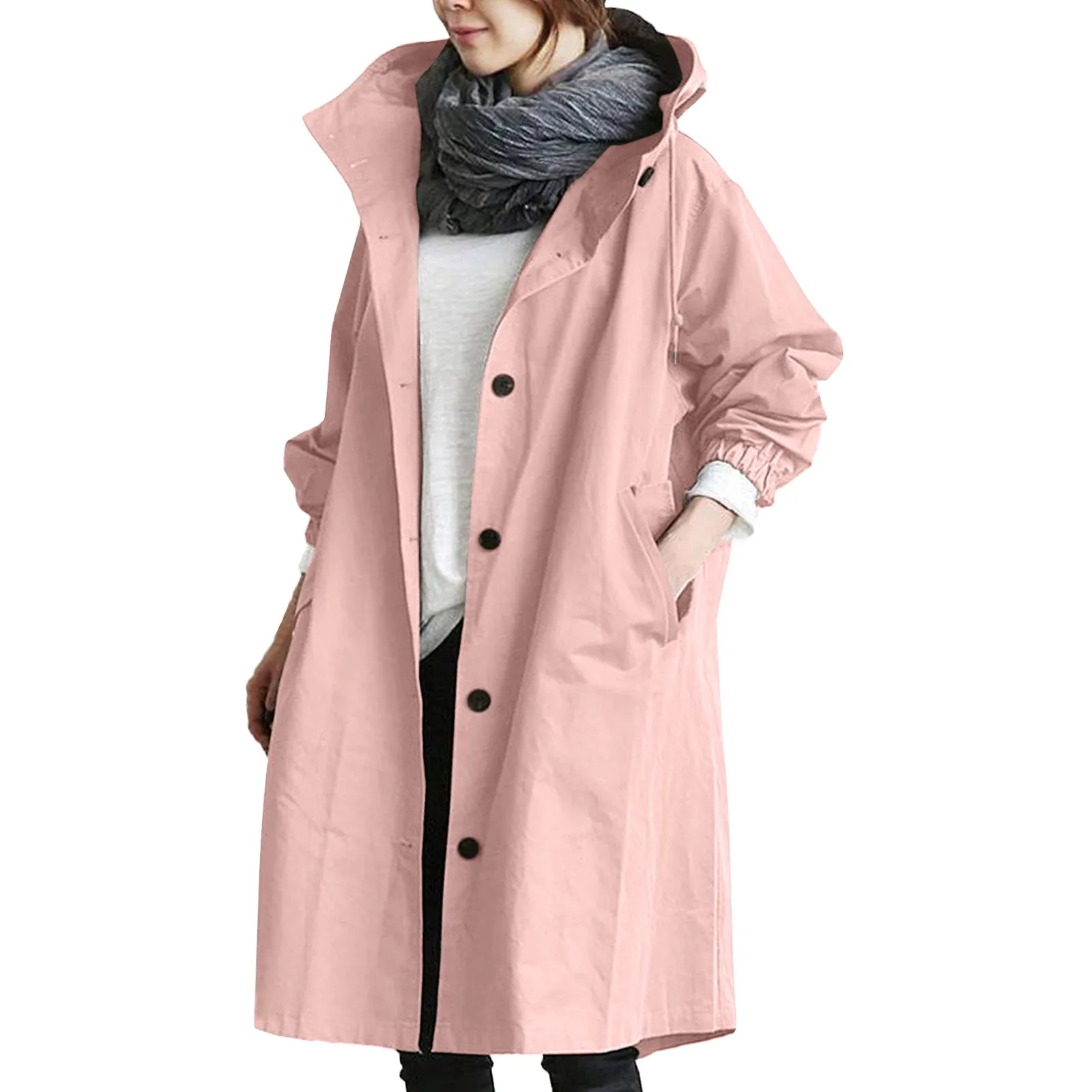 

Korean Style Abrigos Para Mujeres Trench Coat For Women Elegant Windbreaker Hooded Coat Fall Spring Jacket Loose Outwear