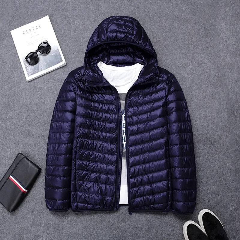 

New High-grade Men's White Duck Down Light Down Jacket Men's Short Hooded Men's Autumn Winter Lightweight Oversized Coat