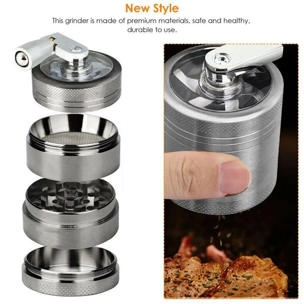Hand Muller Herb Tobacco Spice Grinder 40mm 4 Layers Metal Smoke Crusher Portable With Handle