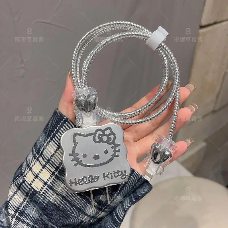 

Kawaii Anime Sanrio Hello Kitty Charger Protective Cover12/13Promax Cute Cartoon New Data Cable Protective Sleeve Gift Girls Toy