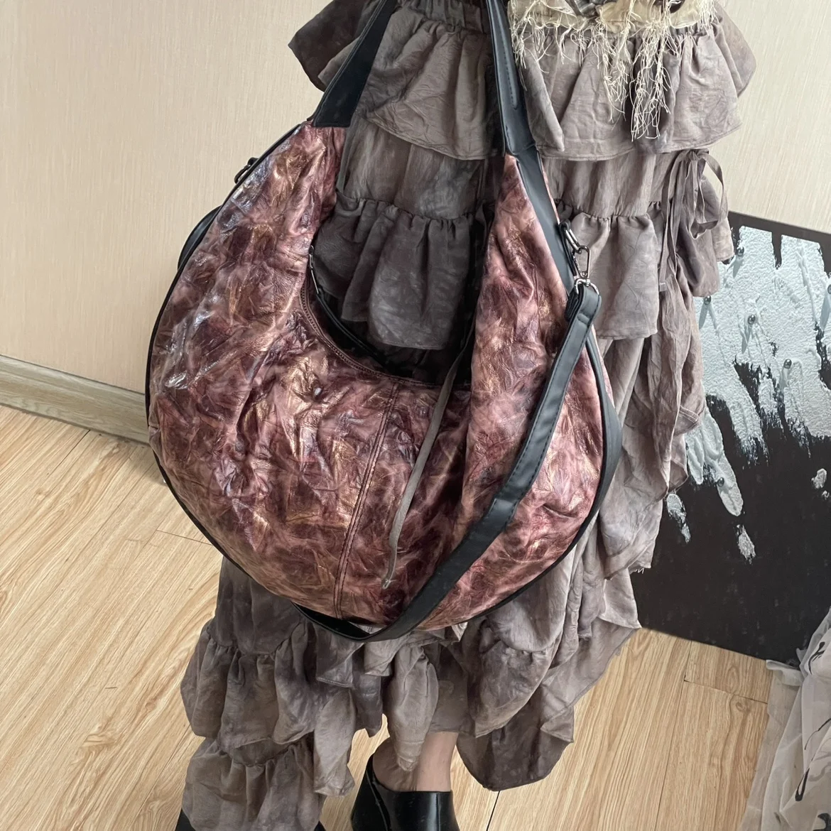 Half Moon Crumpled Dumpling Shoulder Bag Ruched Crossbody Bags for Women Designer Luxury Bags New Large Capacity Tote Bag