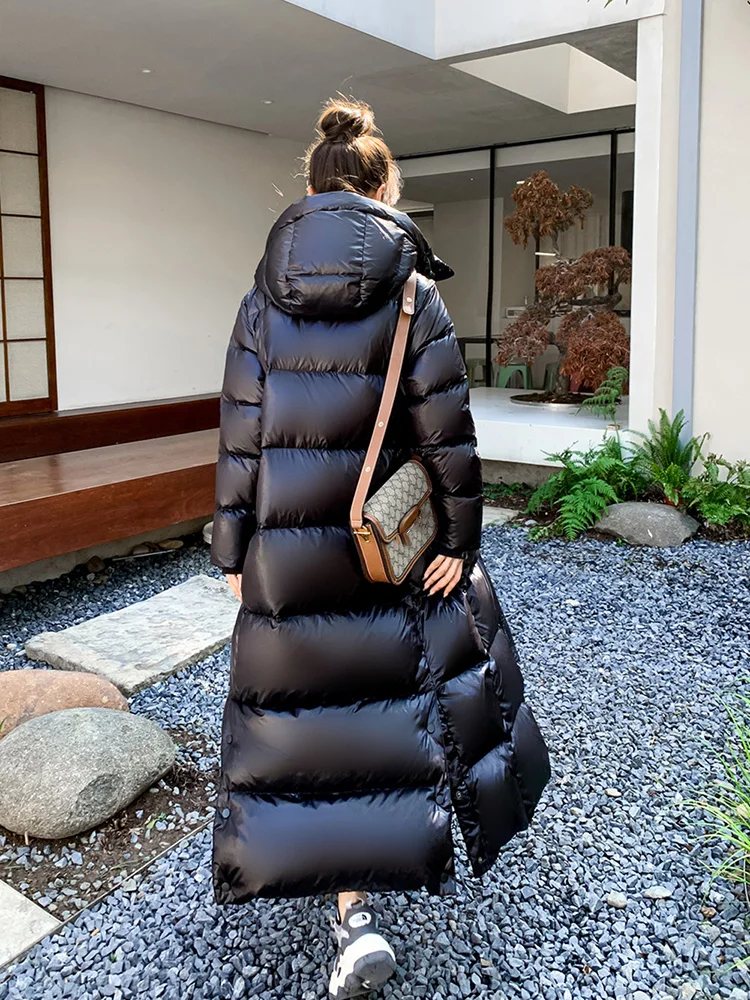 

Женский длинный пуховик с капюшоном, водонепроницаемая Толстая теплая парка на утином пуху для русской зимы, свободная верхняя одежда