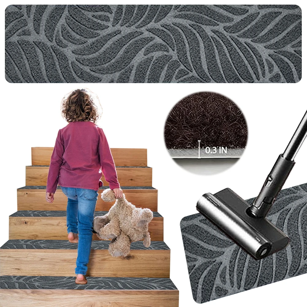 Self-Adhesive Anti-Slip Stair Treads (15 Pcs), Reusable Carpet Step Pad with TPR Backing