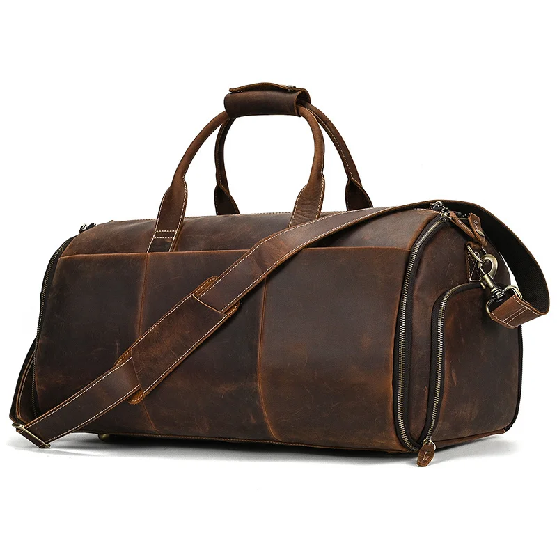 Leather Travel Bag With Shoe Compartment