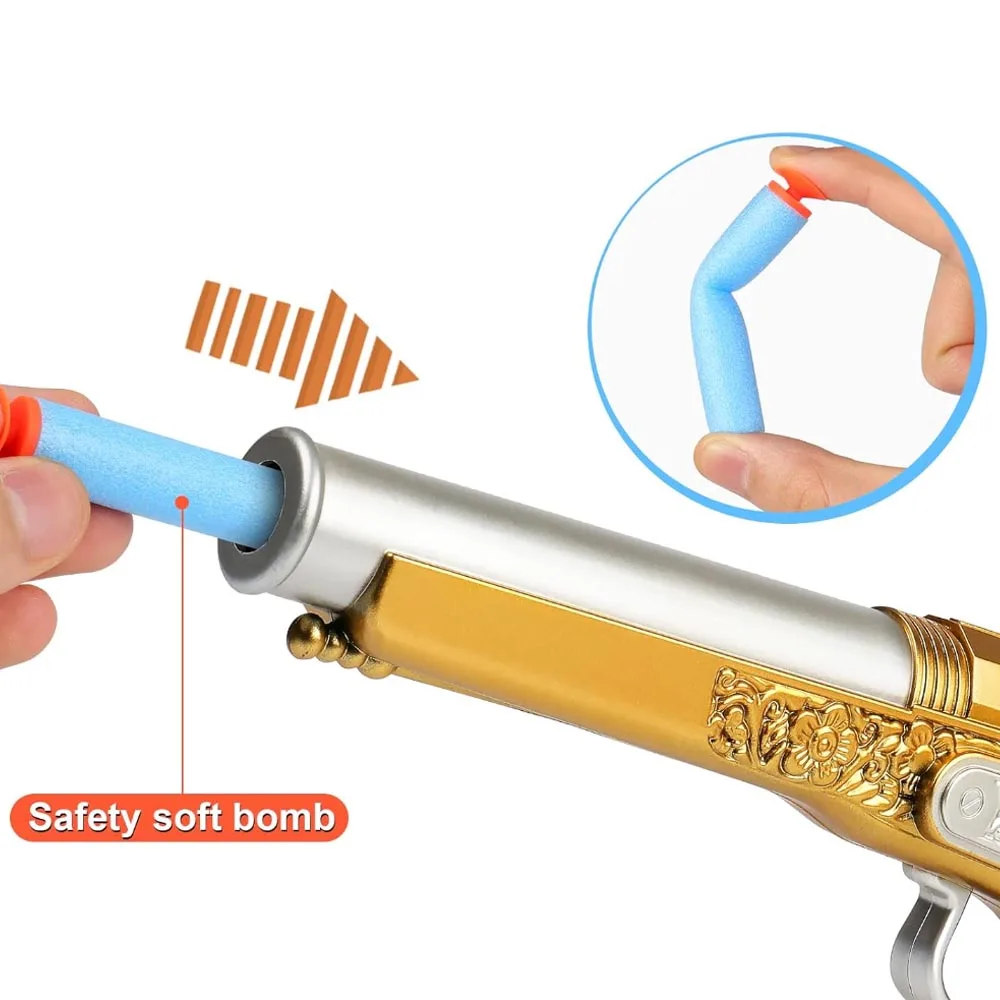 Golden Toy Gun Pistol For Kids Boys with Soft Foam Darts Bullets Cosplay Pirate Toys Dress Up Dropshiping 3