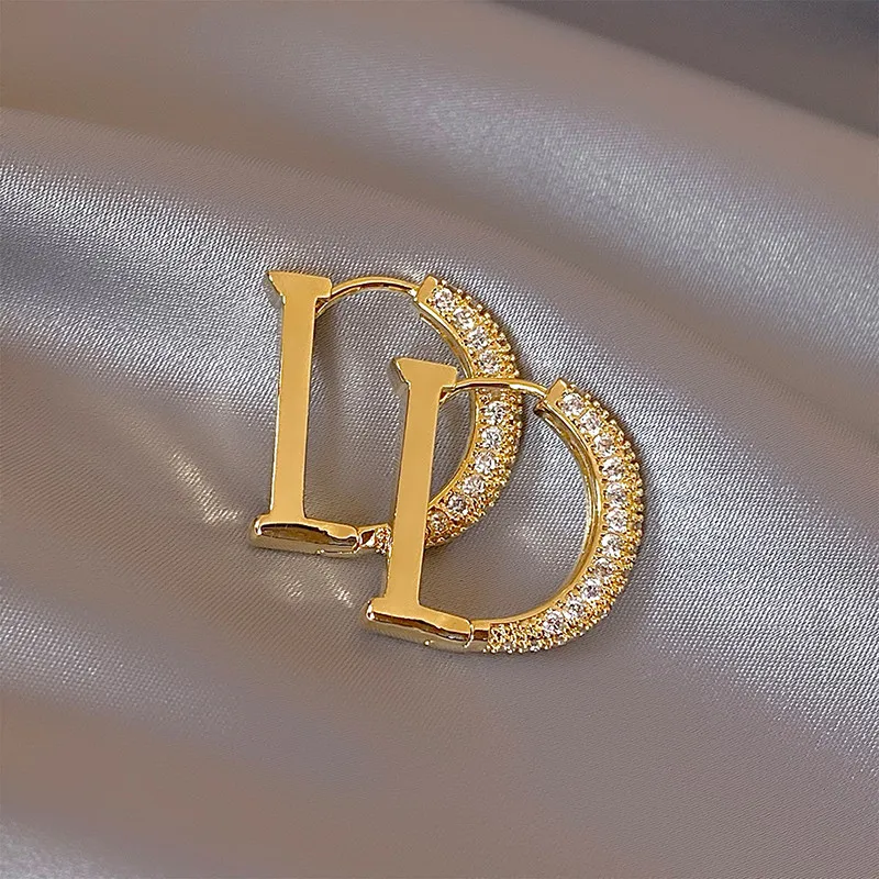 

Korea New Fashion Jewelry Exquisite Copper Inlaid Zircon 14K Gold Plated Letter D Earrings Elegant Women's Everyday Accessories