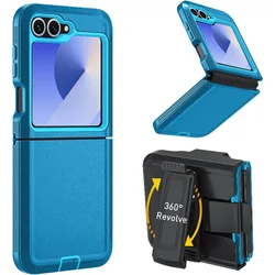 Durable Matte Heavy Duty Phone Case with Clip - Shockproof Military Grade Protection - Galaxy Z Flip5 (Lake Blue - Belt Clip)