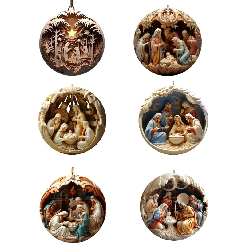 

448B 3D Acrylic Nativity Christmas Hang Ornament for Christmas Tree Christian Decor