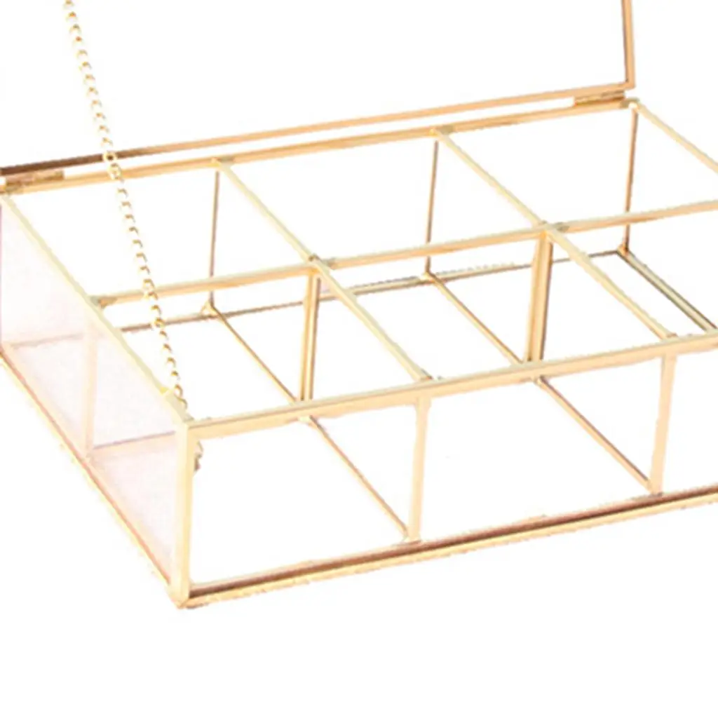 Vintage Golden Jewellery Organizer Lidded Metal Clear Display Lipstick Perfume Necklace Storage Dresser Countertop Decor