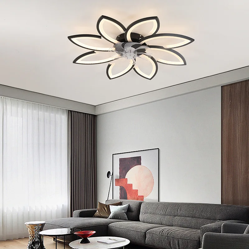 Petals LED Ceiling Lamp Ceiling Fans With Light Bedroom Dining Table Fan Lamp Ventilator Remote Control 220V Black Light Fixture 4