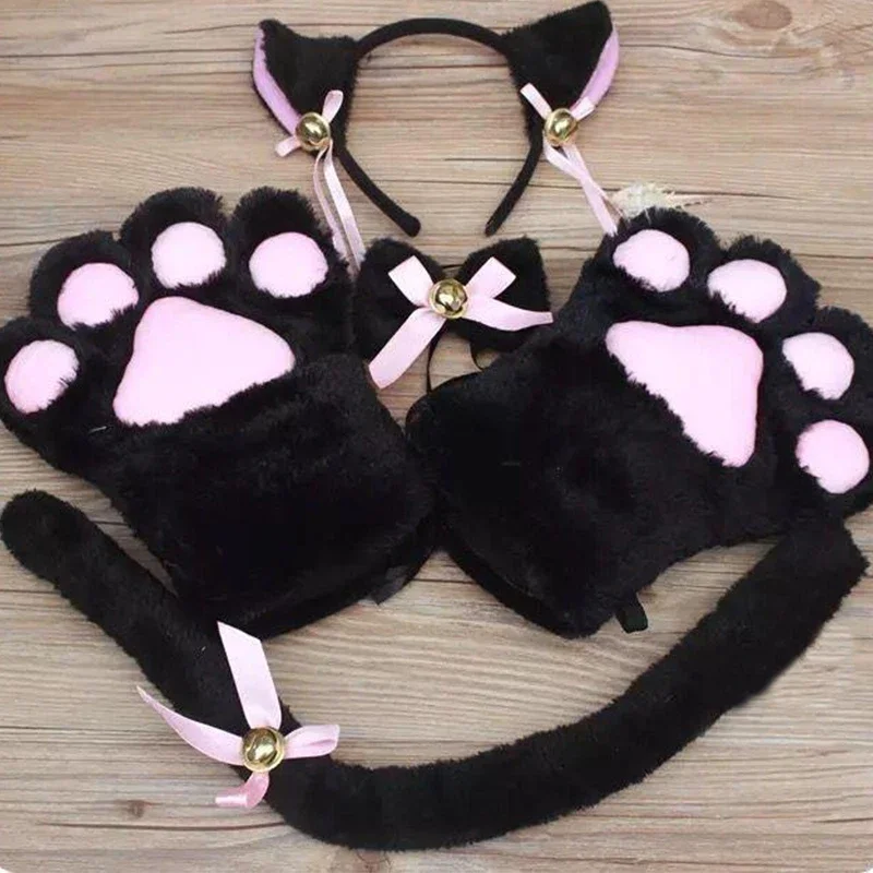 Anime Hair Accessories Lolita Cat Ear Headband with Bell Chocker Necklace Set Girl Plush Furry Cat Ear Hair Band for Women Girls Cosplay Party Dress