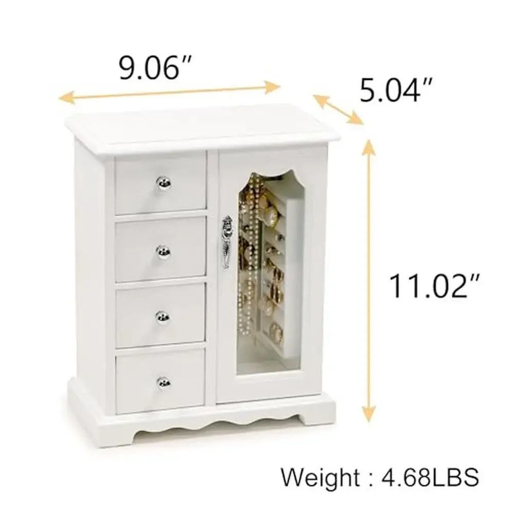 Solid Wood Jewelry Organizer Box with Mirror and Drawer Storage Elegant Butterfly Design Multi-functional Rings and Accessories 4