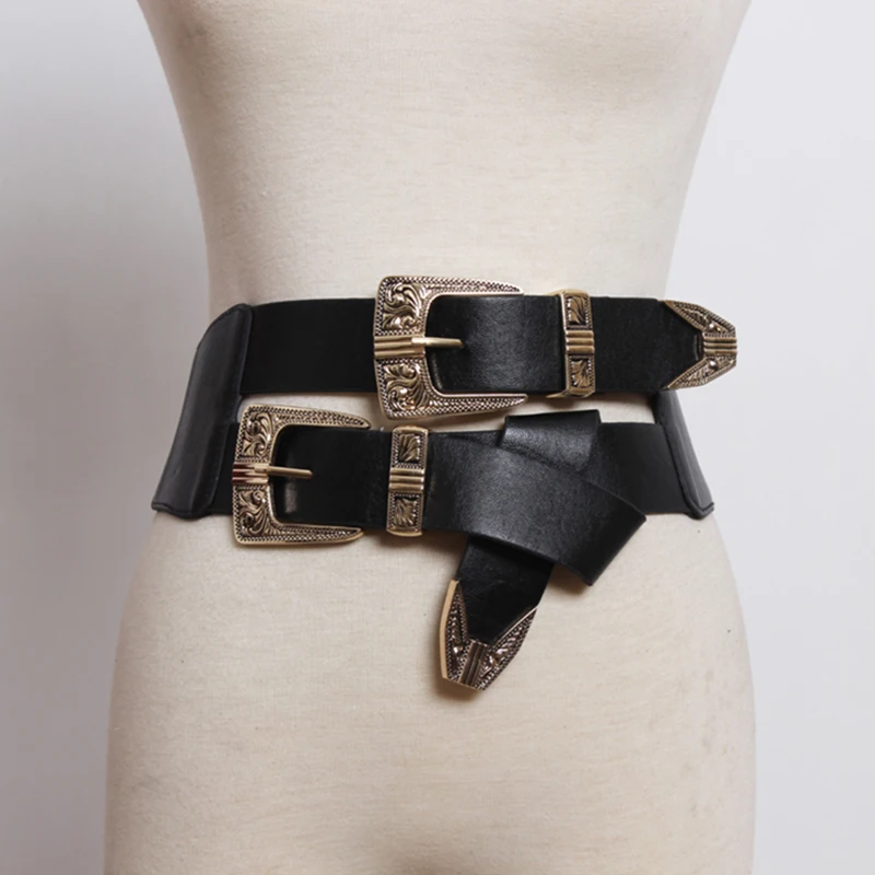 Black Double Buckle Stretch Waist Belt