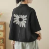High-End Korean Japanese Embroidered Cotton Linen ort Sve irt Summer Wear Artistic Unique Pure Cotton Top