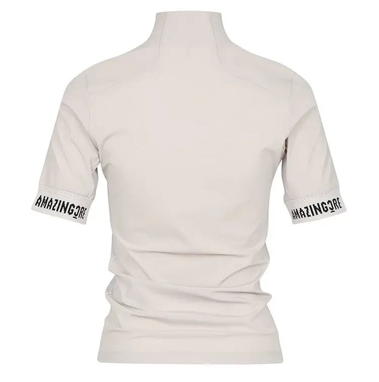 AMAZINGCRE Summer New Women's Golf Top Fashion Simple Slim Stand-up Collar Short-sleeved T-shirt