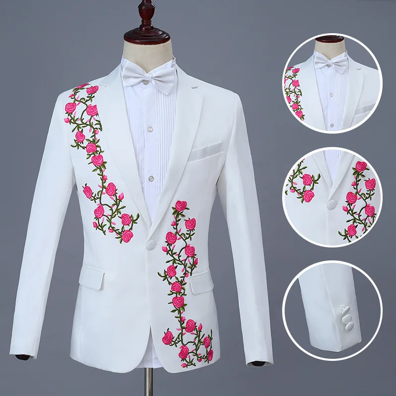 

[Jacket+Pants] Men's White Jacquard Suit Ball Christmas Halloween Party Wedding Groom Best Man Singer Host Performance Dress