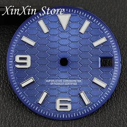 Green Luminous 28.5mm Watch Dial with Hands for DIY Mechanical Watches (Blue Dial)