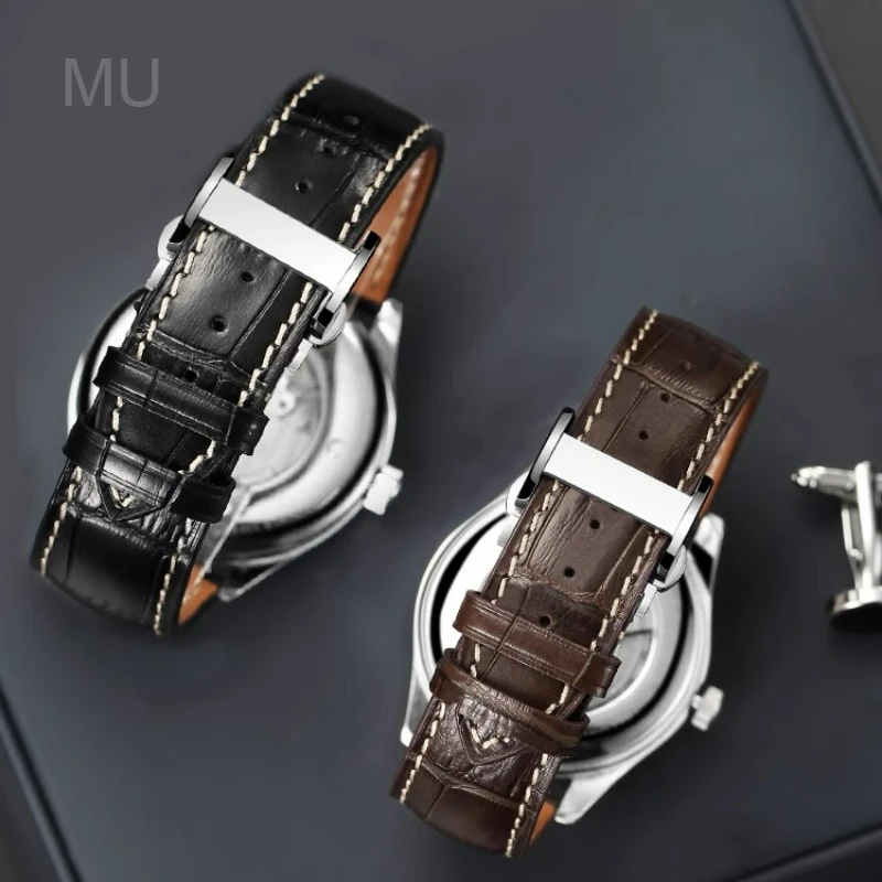 Premium Genuine Leather Watch Strap with Moonphase and Development Clasp – Soft Texture, Multiple Sizes Available