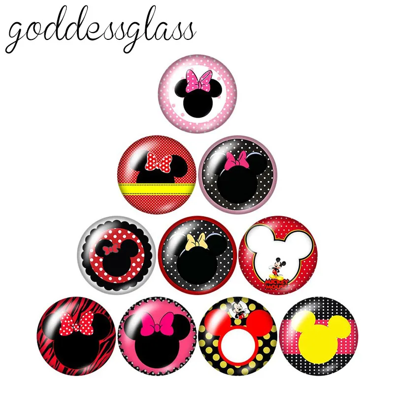 10pcs Round Photo Glass Cabochon for Bracelets Disney Minnie