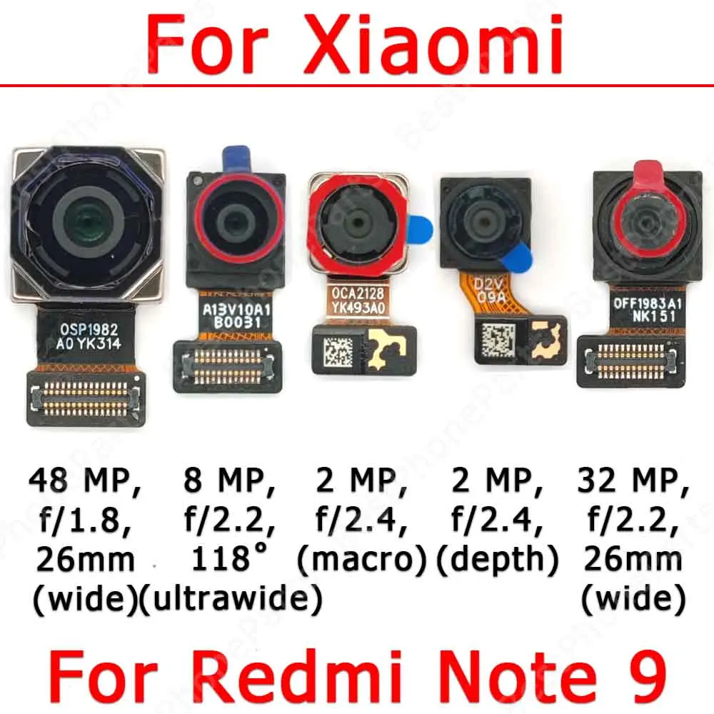 

Front Rear Back Camera For Xiaomi Redmi Note 9 10X 4G Note9 Main Facing BIg Camera Module Flex Replacement Spare Parts