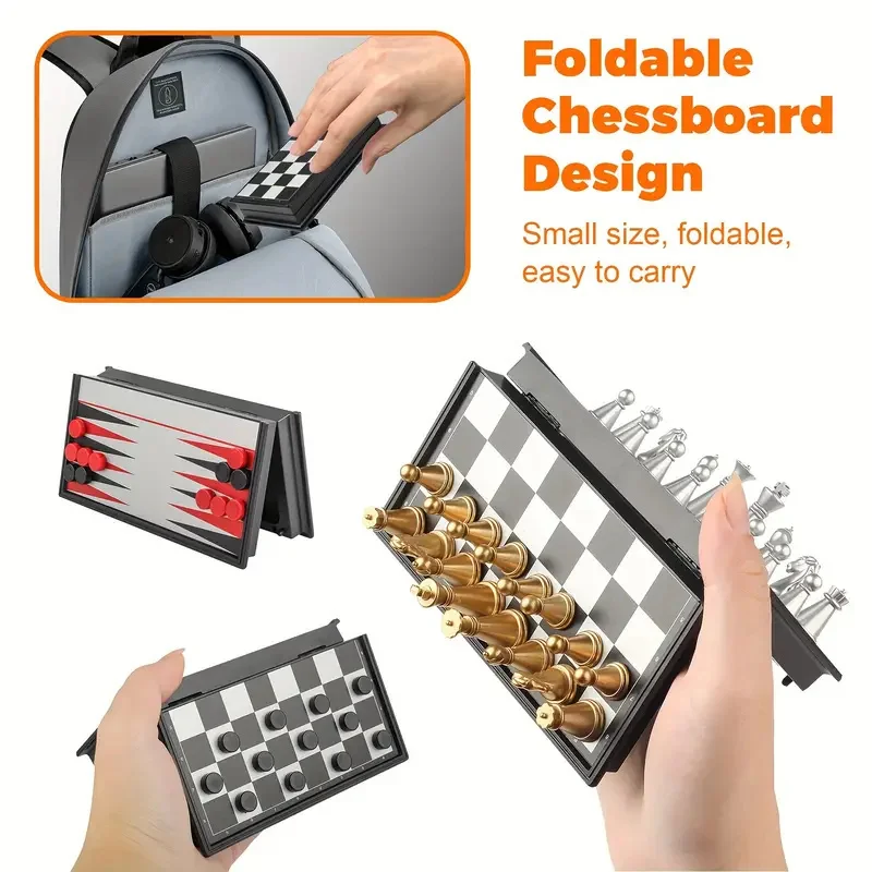 Mini Magnetic Chess Board Games, Small Portable Folding Chess  Classic Backgammon Checkers Travel Set Toys for Kids Adult Gift 3