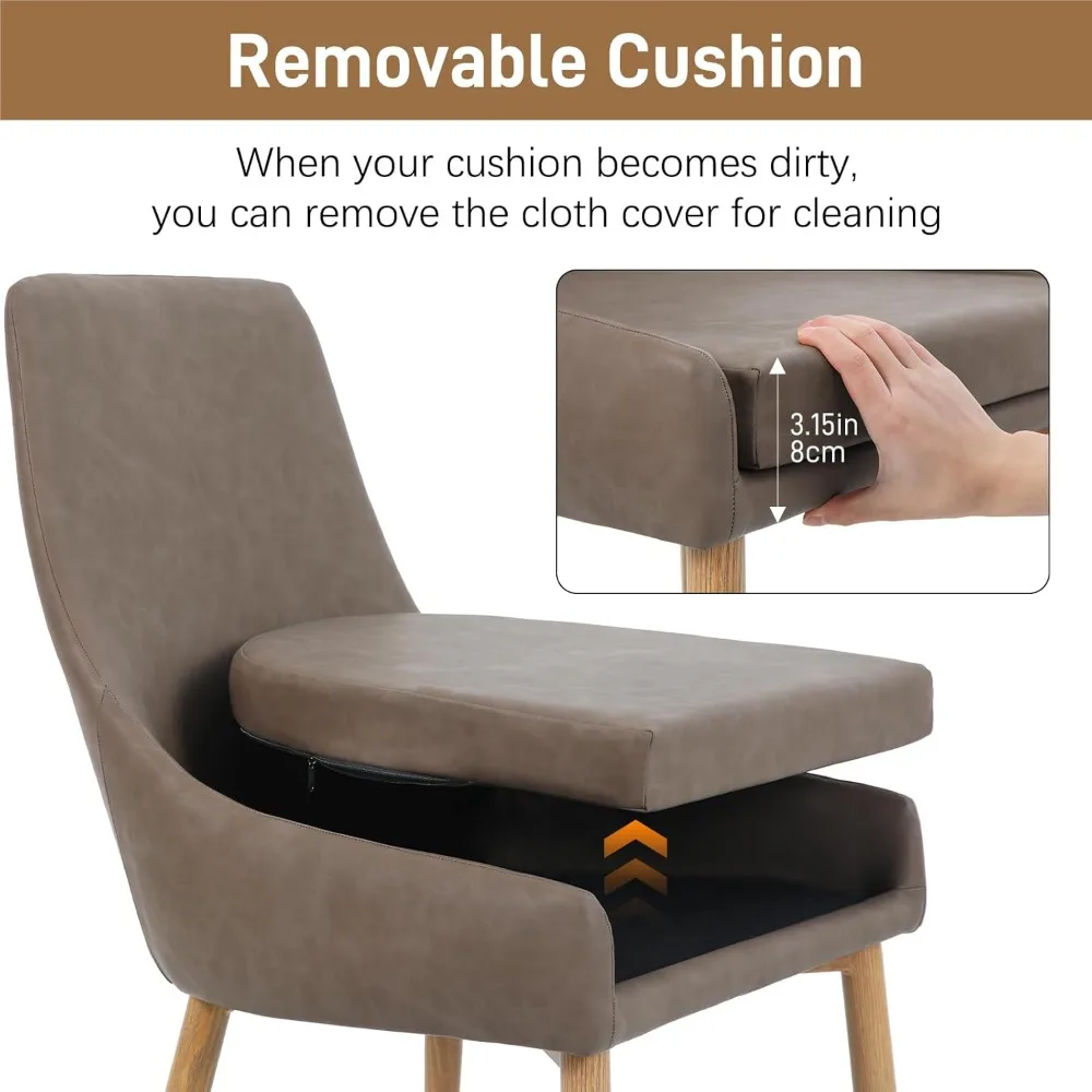 e&d furniture dining chairs, upholstered accent living room chair set of 2 retro faux pu leather brown kitchen and dining room c