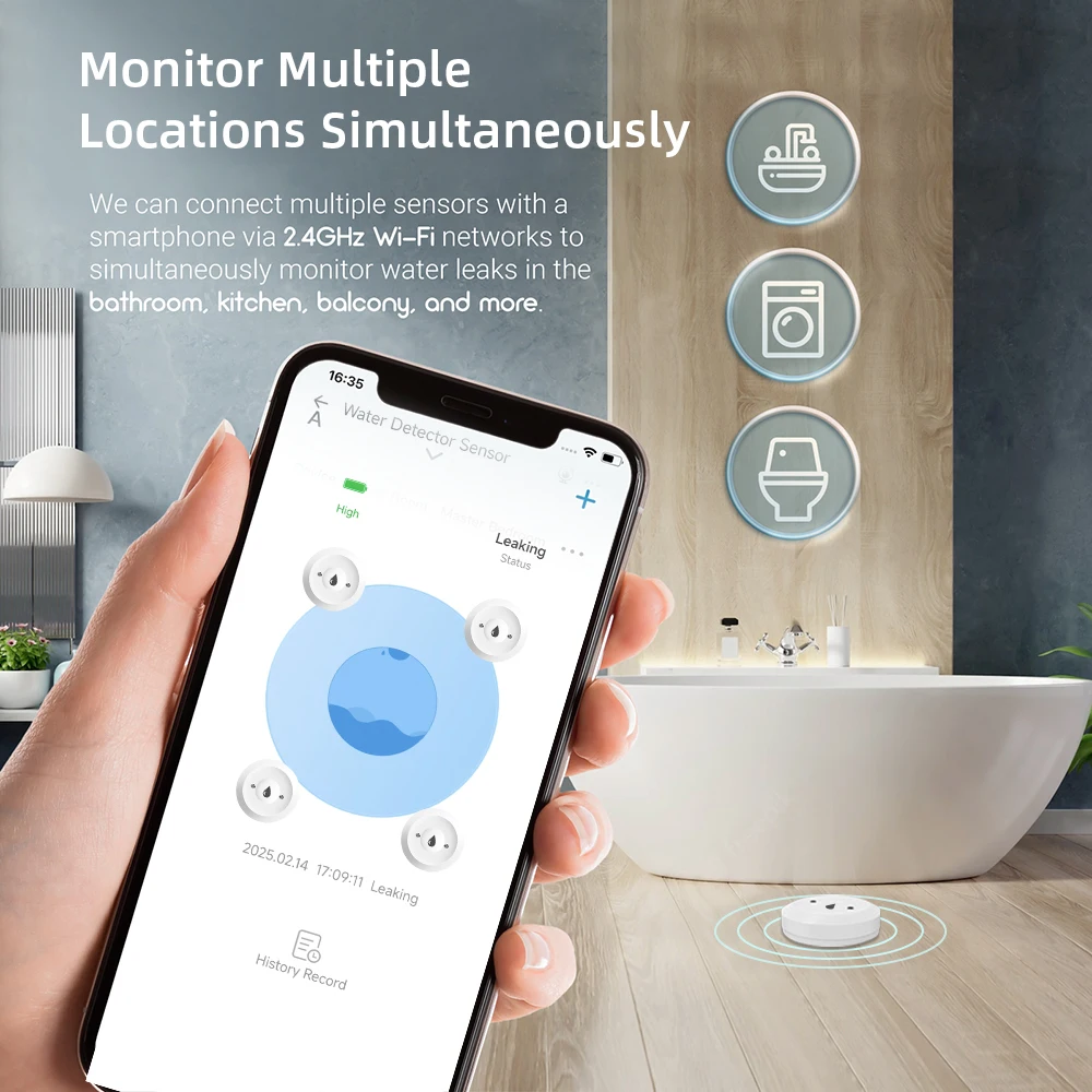 Haozee Zigbee Water Sensor Flood Leak Detector App Remote Monitoring for Kitchen
