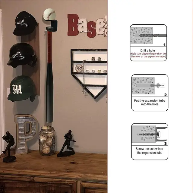 Support Mural En Bois Pour Gant Et Batte De Baseball - Fabriqué Main, Présentoir Artisanal, Occasion