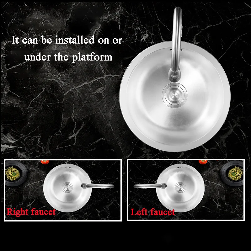 Kitchen Sink 304 Stainless Steel Round Single Groove Dish Washing Basin Thickened Sink with Kitchen Faucet Drain Accessores 4