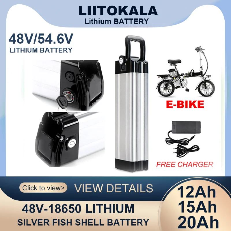 

LiitoKala 48V/54.6V 20Ah 15Ah 12Ah 18650 E-Bike lithium Battery Silver Fish Case 800W 1000W Motor Retrofit kit Electric Bicycle