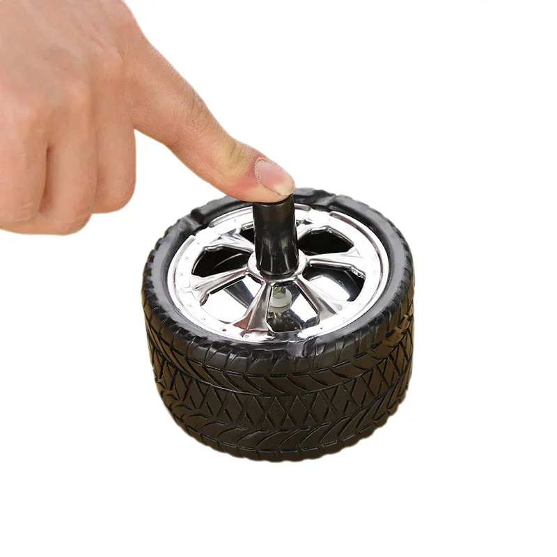 Creative Tyre Hub Rotating Style Fashion Ash Tray Alloy Round Smokeless Press Up Ashtray