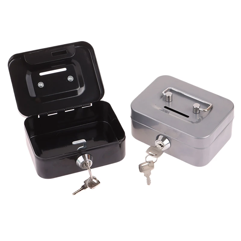 Small Lock Box With Money Tray, Cash Box For Kids, Portable Metal Money Safe For Cash, Lockbox White