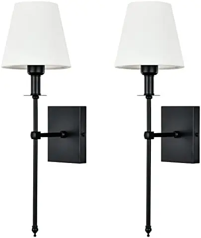 

Sconces Set of 2 White Fabric Shade Hardwired Indoor Light Column Stand Bedroom Lamp Bathroom Vanity Light Fixture, Antique Bra