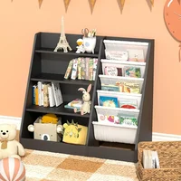 Montessori Kid Bookshelf Toddler Bookcase Cabinet Children Book Rack Display Toy Storage Organizer 4 Tier 5 Sling Deep Sleeves 1