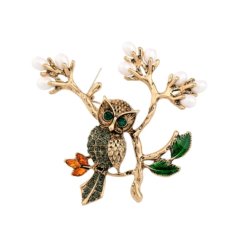 

Fashion Jewelry Retro Alloy Pearl Crystal Cute Owl Exaggerated Lady Brooch