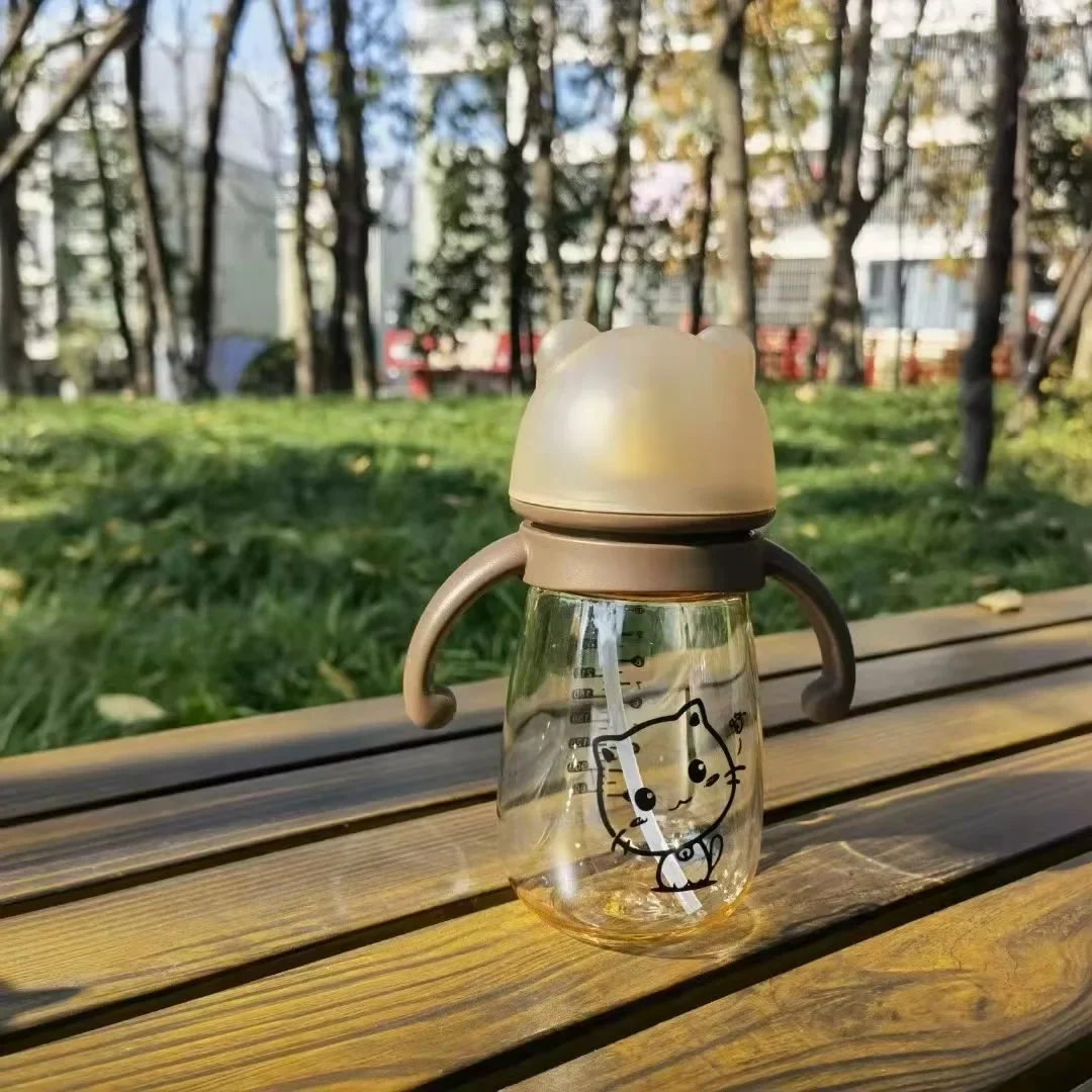 300ML Baby Bottle Feeding Cup PPSU Infant Drop-proof Baby Wide-caliber Milk Bottle Childrens Drinking Cup Straw Double Handle 5