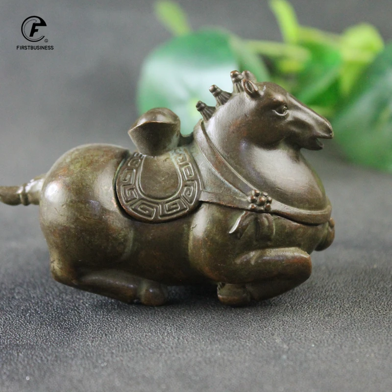 Antique Copper Horse Small Statue Desktop Ornament Animal Figurine Writing-brush Washer Living Room Home Decorations Accessories