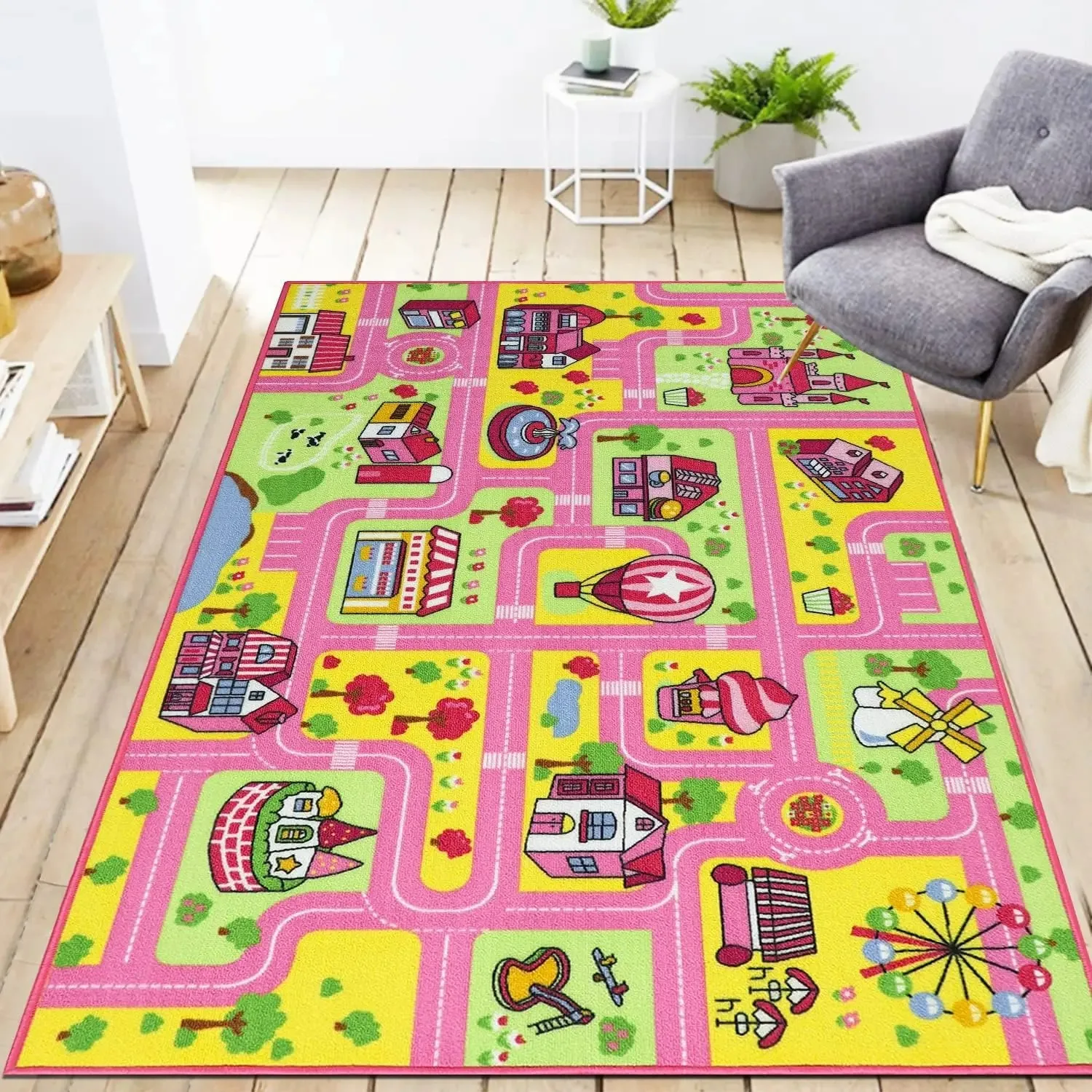 thumbnail image 1 of Alfombra de juego de rompecabezas de tráfico de calle para decoración de dormitorio de niños, alfombra educativa para guardería, sala de estar, baño, 1 of 5
