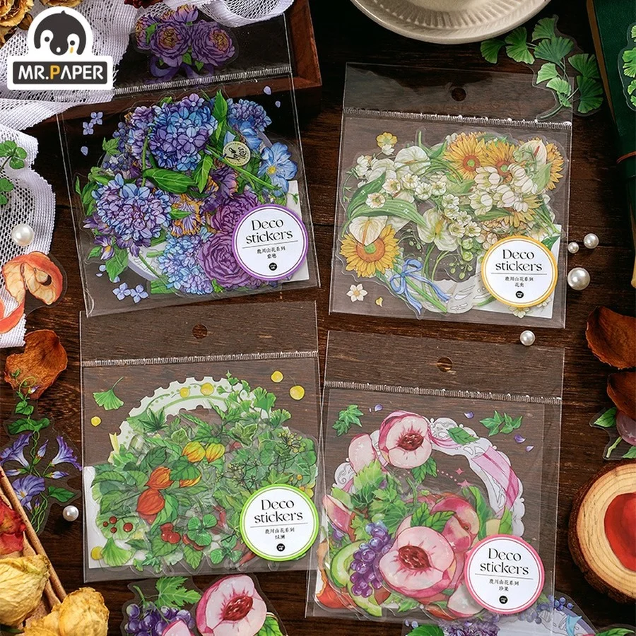 

Mr.paper 4 Styles 15Pcs/Bag Fresh Botanical Sticker Literary Aesthetic Flower DIY Scrapbooking Decoration Stationery Stickers