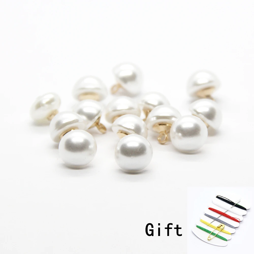 10Pcs Metal Mini Buttons Ball Pearl Buttons with Metal Shank for Clothes  Craft Sewing Accessories(04 White,10mm)