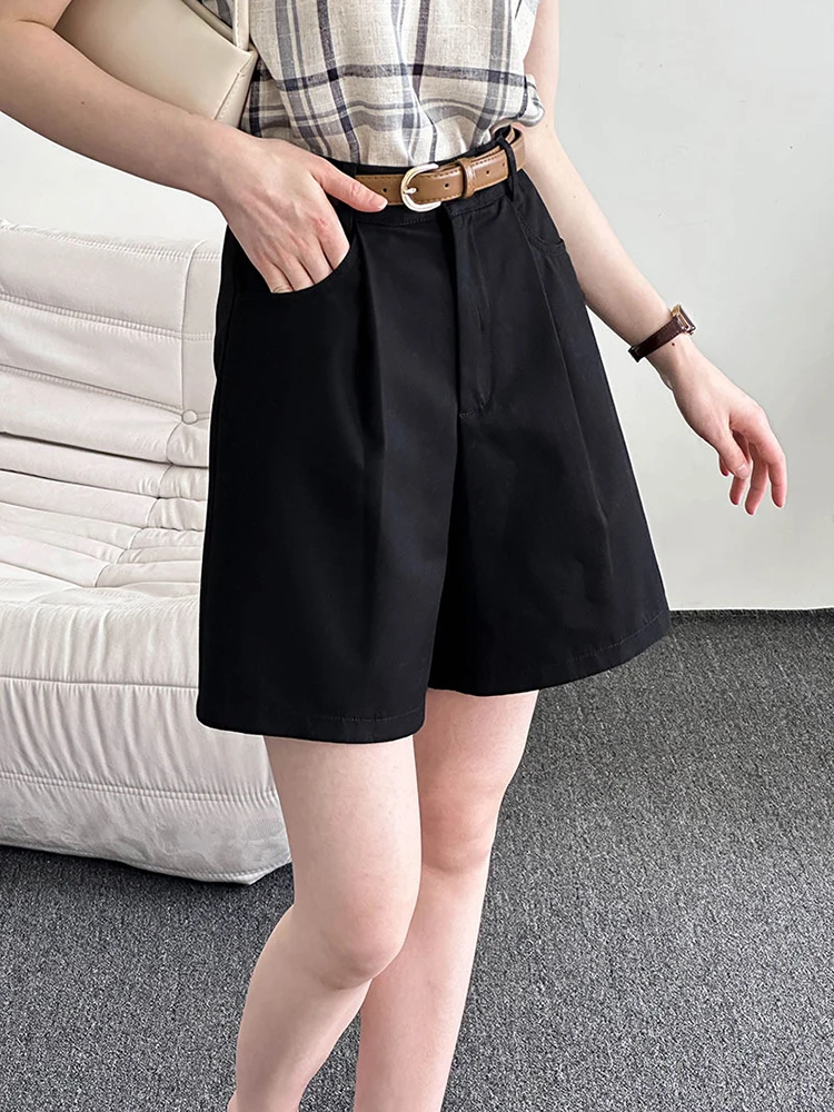 [LANMREM] 2024 Summer New Wide Leg Shorts For Women Fashion High Waist Straight Loose Casual Female Clothing Minimalism 26D9045