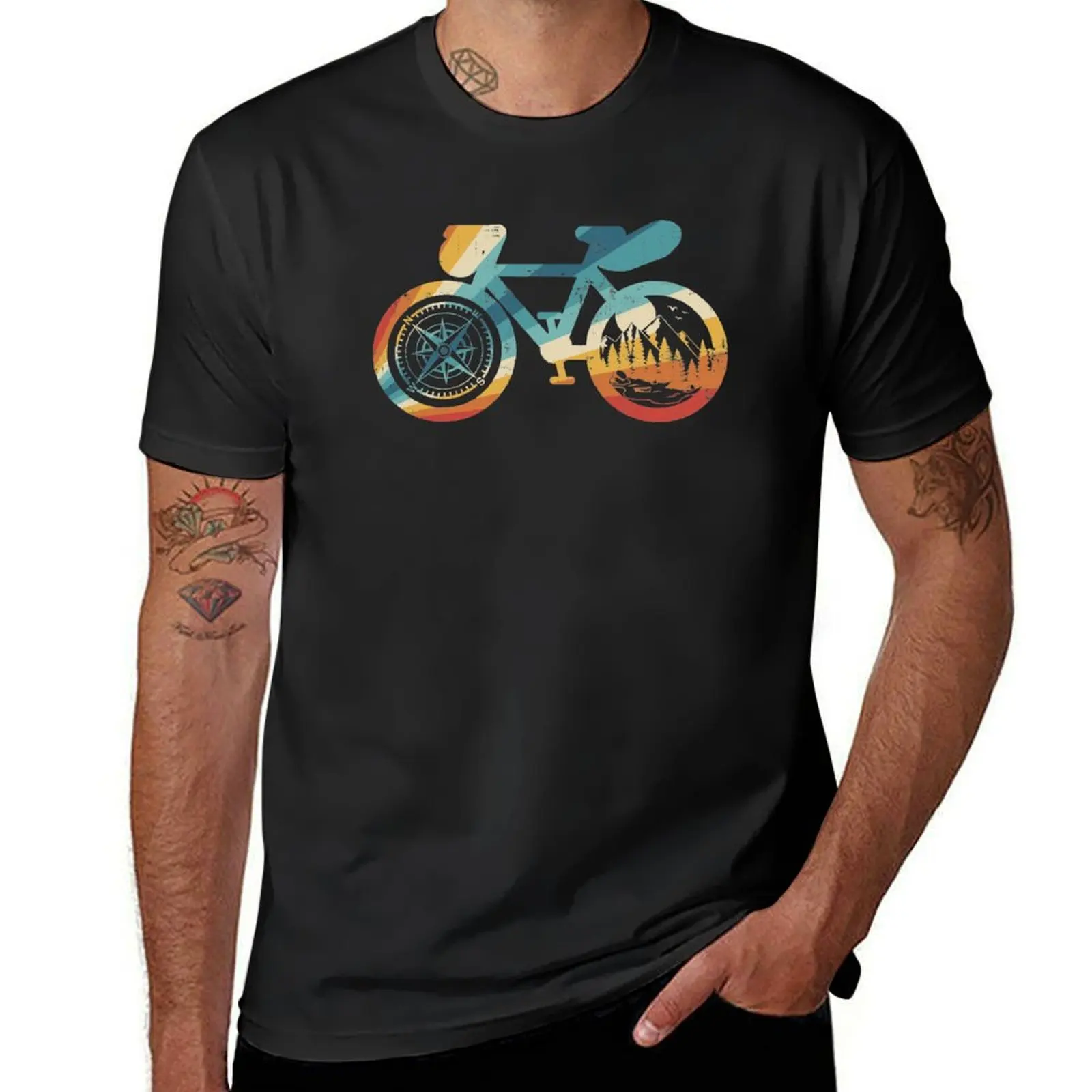 

Retro colorful compass adventure bike T-Shirt boys whites Short sleeve tee oversized black t-shirts for men