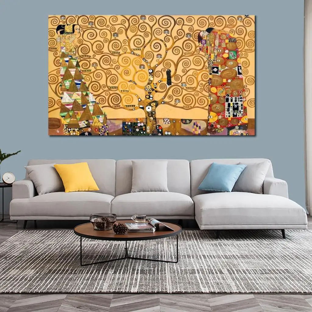 

Hand Painted Gustav Klimt Canvas Art The Tree of Life Paintings Oil Artworks Romantic Woman Picture for Living Room Wall Decor