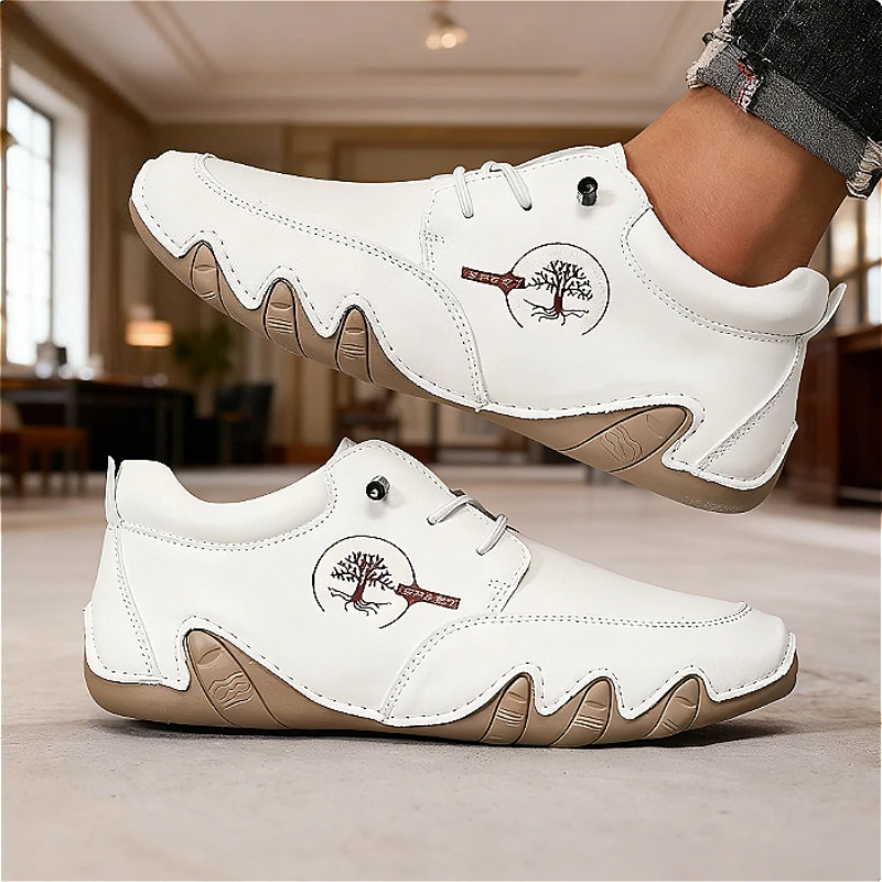 Men's Shoes Four Season New Soft Soled Loafers Low Cut Handmade Leather Sneaker Breathable Anti Slip Bottom Casual Ankle Boots